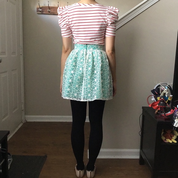 Modcloth Small Teal Floral Organza Skirt NWOT - Picture 10 of 11